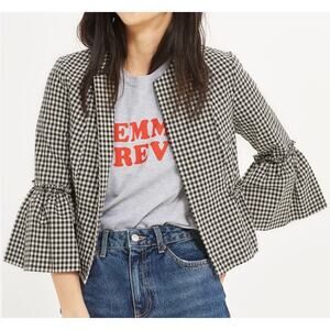 TopShop ASOS gingham peplum ruffle flounce open crop boho Cottagecore Blazer S